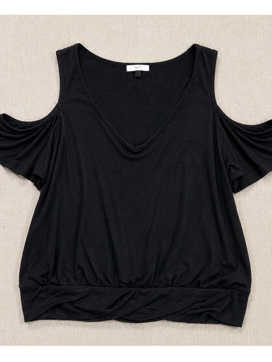 Halo Tops - Halo Black Cold-Shoulder V-Neck Women's Top